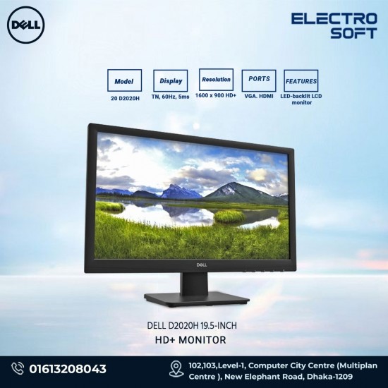 Dell D2020H 19.5 Inch HD, HDMI, VGA TN Black Monitor