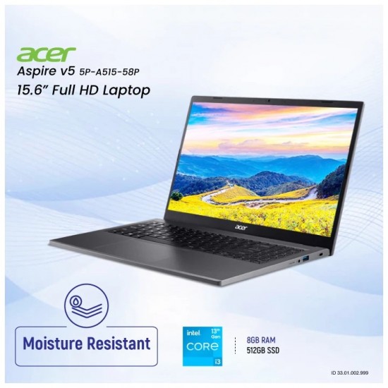 Acer Aspire 5 5P-A515-58P Intel Core i3 13th Gen Processor-1305U, 8GB DDR5 Ram, 512GB NVMe SSD, 15.6" FHD, Steel Gray