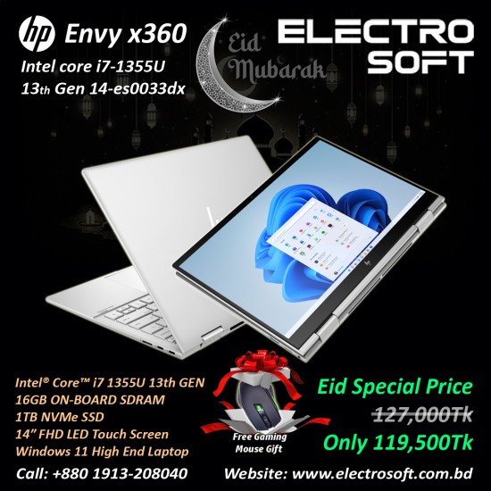 HP ENVY x360 14-es0033dx | Intel Core i7 13th Gen | 16GB RAM | 1TB SSD | 14″ FHD LED Touch Display | Windows 11 | Natural Silver HP ENVY x360 14-es0033dx | Intel Core i7 13th Gen | 16GB RAM | 1TB SSD | 14″ FHD LED Touch Display | Windows 11 | Natural Silver