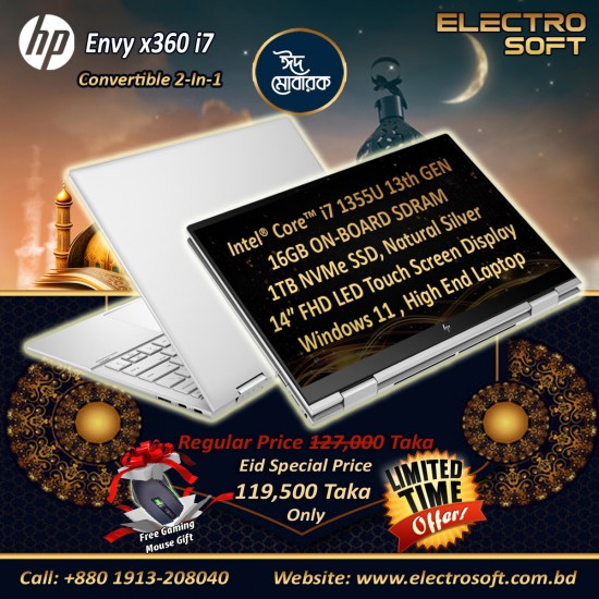 HP ENVY x360 14-es0033dx | Intel Core i7 13th Gen | 16GB RAM | 1TB SSD | 14″ FHD LED Touch Display | Windows 11 | Natural Silver HP ENVY x360 14-es0033dx | Intel Core i7 13th Gen | 16GB RAM | 1TB SSD | 14″ FHD LED Touch Display | Windows 11 | Natural Silver