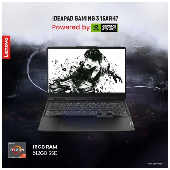 Lenovo IdeaPad Gaming 3 15ARH7, AMD Ryzen 7 7735HS , 16GB DDR5 RAM, 512GB SSD, 15.6" FHD , RTX 4050 6GB DDR6 GR, Onyx Grey