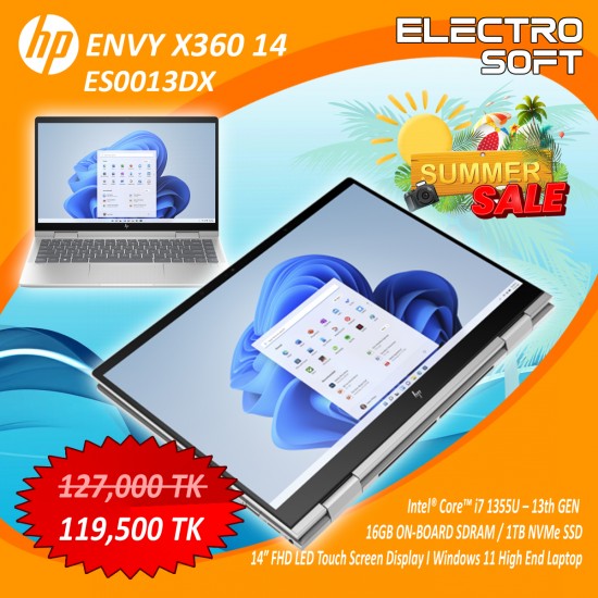 HP ENVY x360 14-es0033dx | Intel Core i7 13th Gen | 16GB RAM | 1TB SSD | 14″ FHD LED Touch Display | Windows 11 | Natural Silver HP ENVY x360 14-es0033dx | Intel Core i7 13th Gen | 16GB RAM | 1TB SSD | 14″ FHD LED Touch Display | Windows 11 | Natural Silver