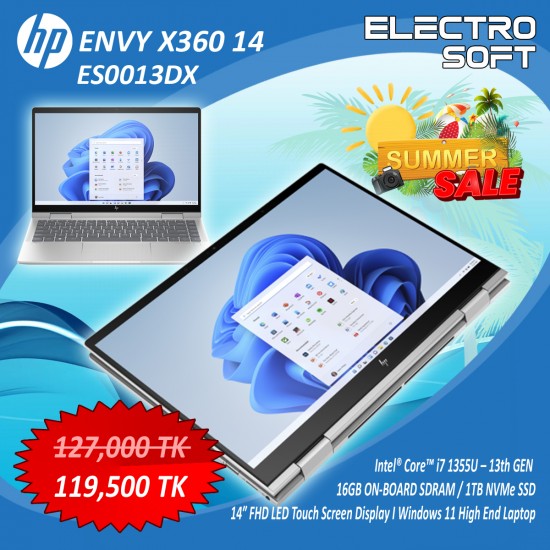 HP ENVY x360 14-es0033dx | Intel Core i7 13th Gen | 16GB RAM | 1TB SSD | 14″ FHD LED Touch Display | Windows 11 | Natural Silver HP ENVY x360 14-es0033dx | Intel Core i7 13th Gen | 16GB RAM | 1TB SSD | 14″ FHD LED Touch Display | Windows 11 | Natural Silver